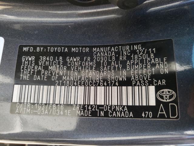 2012 TOYOTA COROLLA BA 2T1BU4EE0CC764174