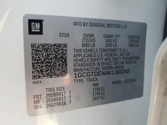 2019 CHEVROLET COLORADO Z 1GCGTDEN4K1360242