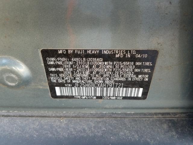 2010 SUBARU FORESTER X JF2SH6BCXAH791721