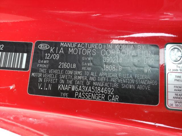 2010 KIA FORTE SX KNAFW6A3XA5184692