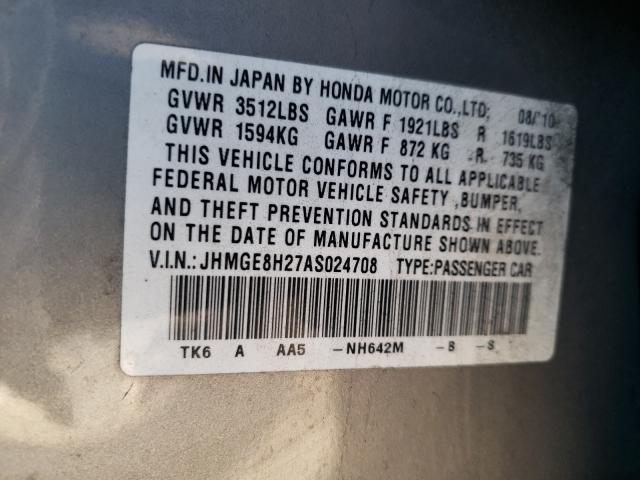 2010 HONDA FIT JHMGE8H27AS024708