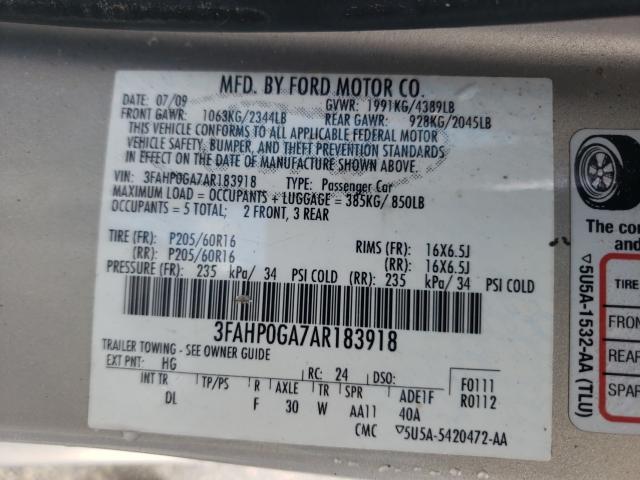 2010 FORD FUSION 3FAHP0GA7AR183918