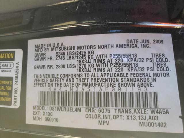 2010 MITSUBISHI ENDEAVOR S 4A4JN3AS1AE001193