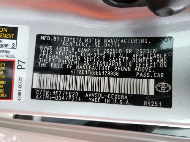 2014 TOYOTA CAMRY HYBR - 4T1BD1FK6EU129996