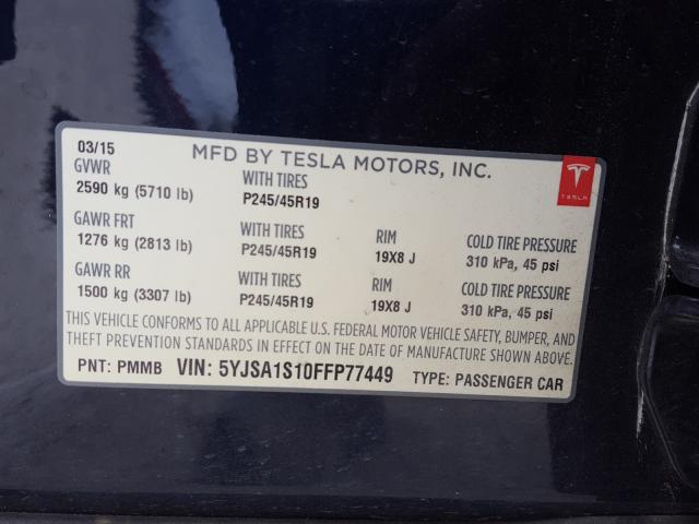 2015 TESLA MODEL S 70 5YJSA1S10FFP77449