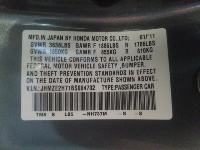 2011 HONDA INSIGHT EX JHMZE2H71BS004702
