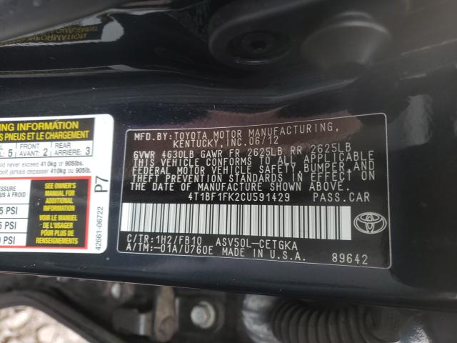 2012 TOYOTA CAMRY 4T1BF1FK2CU591429