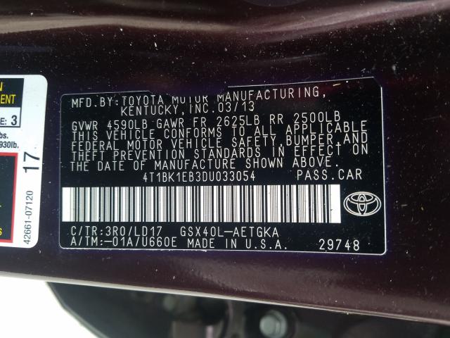 2013 TOYOTA AVALON BAS 4T1BK1EB3DU033054