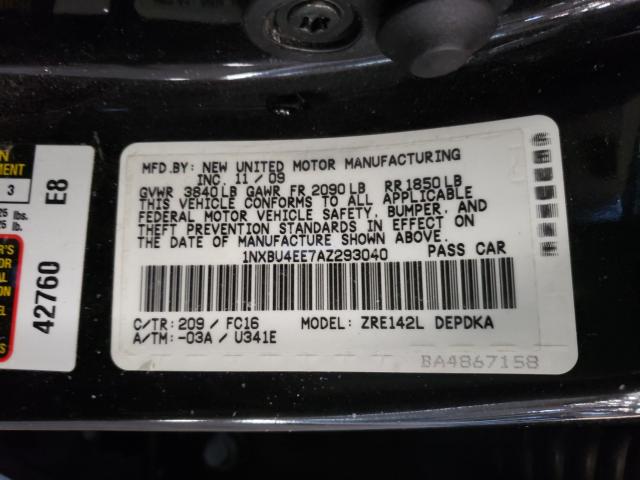 2010 TOYOTA COROLLA BA 1NXBU4EE7AZ293040