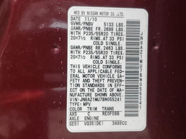 2011 NISSAN MURANO LE JN8AZ1MU7BW055241