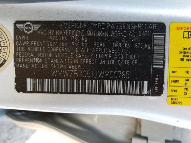 2011 MINI COOPER COU WMWZB3C51BWM00785