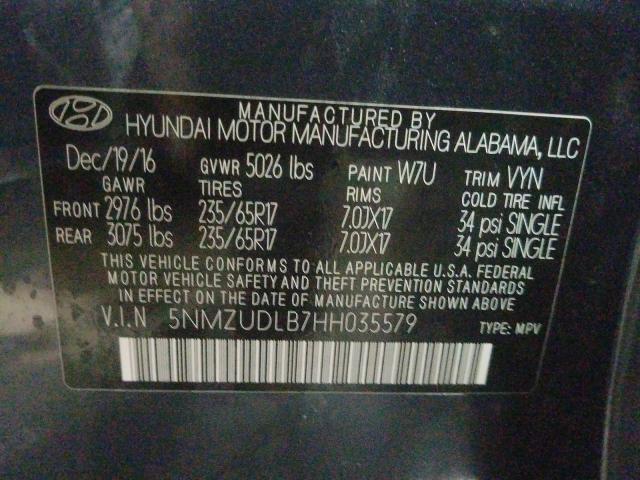 2017 HYUNDAI SANTA FE S 5NMZUDLB7HH035579