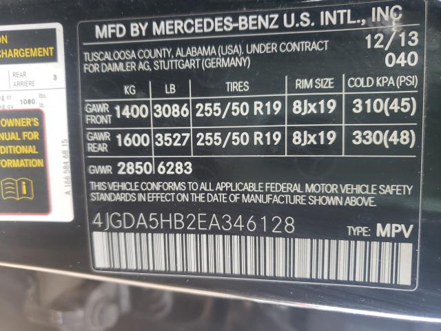 2014 MERCEDES-BENZ ML 350 4MA 4JGDA5HB2EA346128