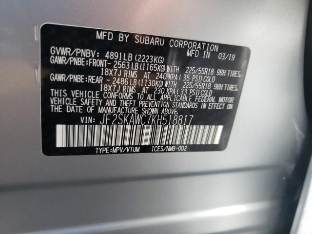 2019 SUBARU FORESTER T JF2SKAWC7KH518817