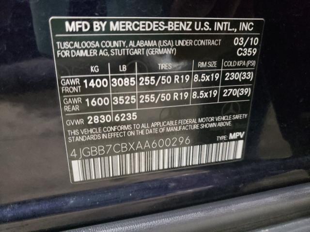 2010 MERCEDES-BENZ ML 550 4MA 4JGBB7CBXAA600296