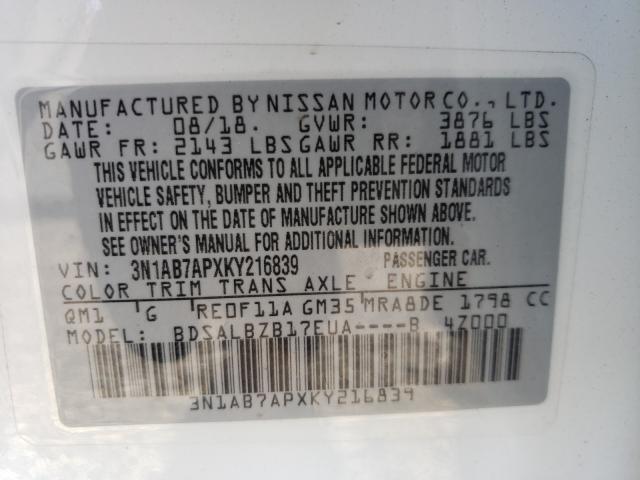 2019 NISSAN SENTRA S 3N1AB7APXKY216839