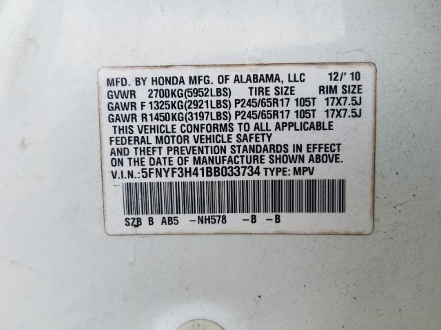 2011 HONDA PILOT EX 5FNYF3H41BB033734