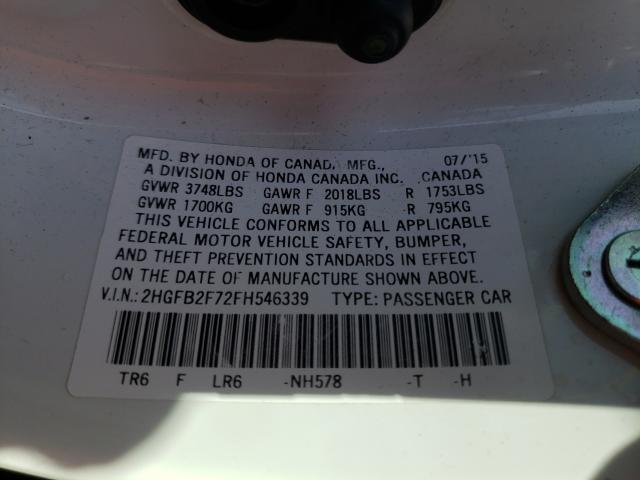 2015 HONDA CIVIC SE 2HGFB2F72FH546339