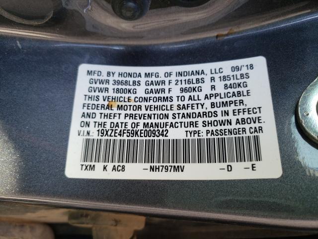 2019 HONDA INSIGHT EX 19XZE4F59KE009342