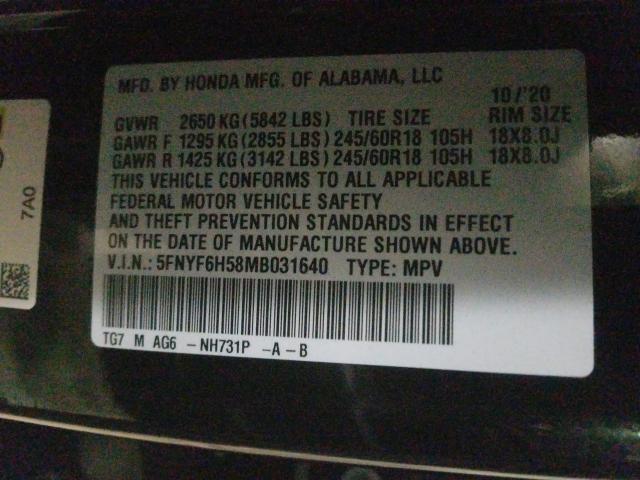 2021 HONDA PILOT EXL 5FNYF6H58MB031640