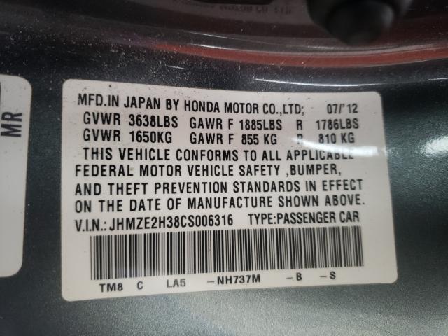 2012 HONDA INSIGHT JHMZE2H38CS006316