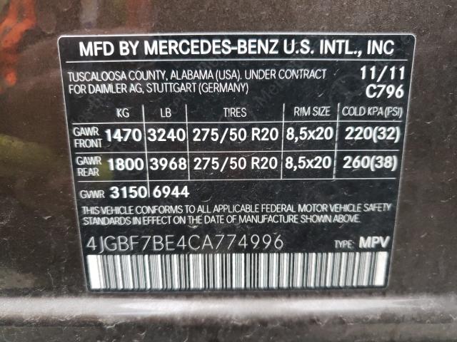 2012 MERCEDES-BENZ GL 450 4MA 4JGBF7BE4CA774996