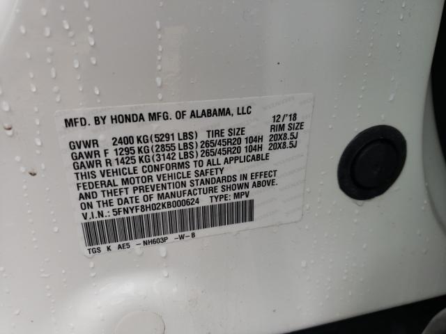 2019 HONDA PASSPORT E 5FNYF8H02KB000624