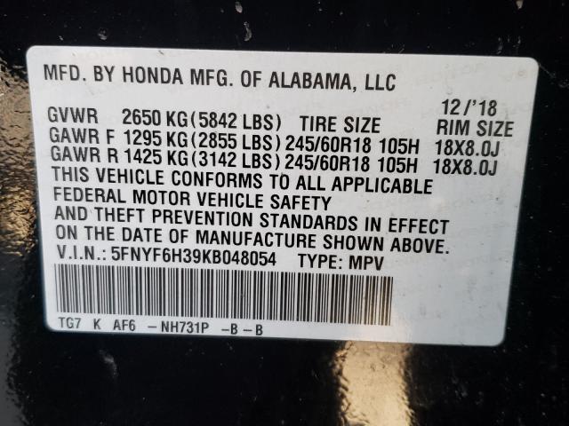 2019 HONDA PILOT EX 5FNYF6H39KB048054