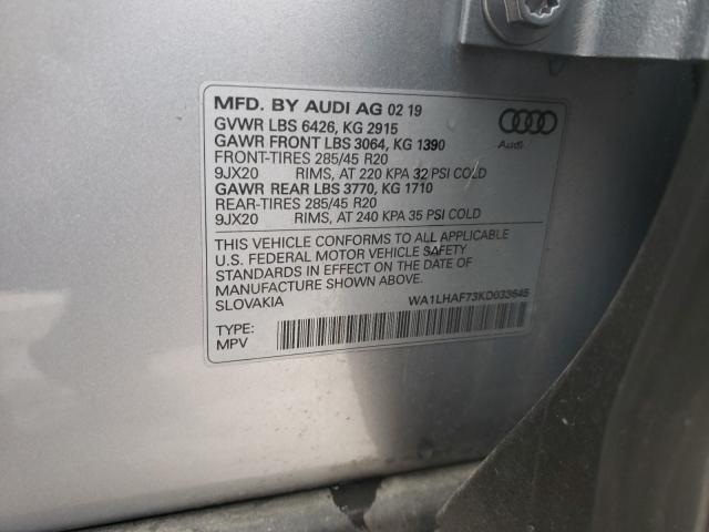 VIN WA1LHAF73KD033645 2019 Audi Q7, Premium Plus no.10