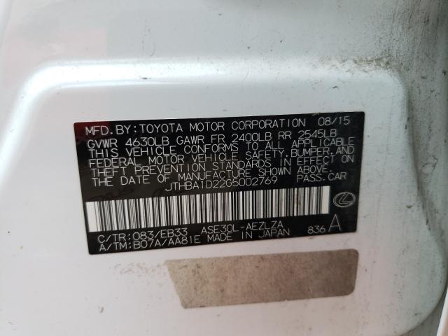2016 LEXUS IS 200T JTHBA1D22G5002769