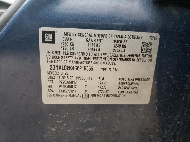 2016 CHEVROLET EQUINOX LT 2GNALCEK4G6215056