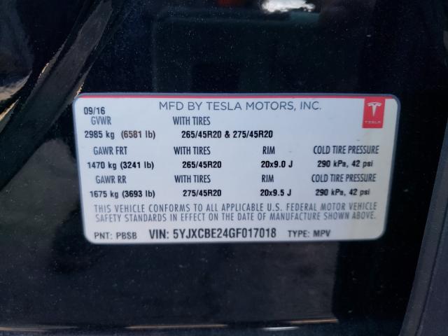 2016 TESLA MODEL X - 5YJXCBE24GF017018