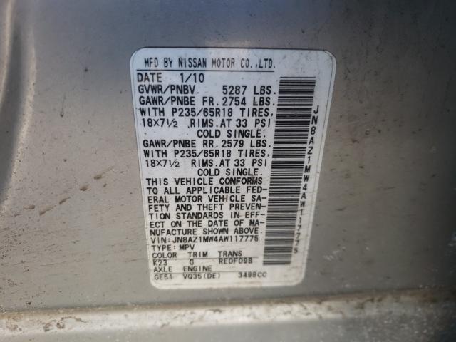 2010 NISSAN MURANO JN8AZ1MW4AW117775