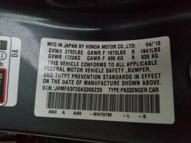 2010 HONDA CIVIC HYBR JHMFA3F20AS006239