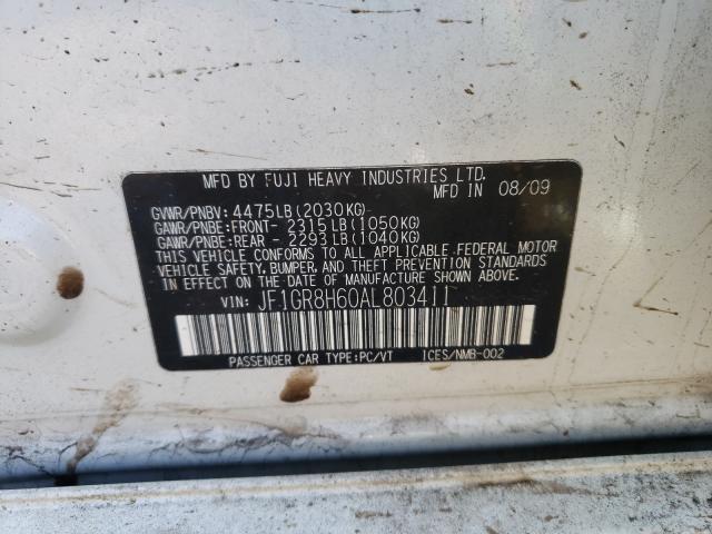 2010 SUBARU IMPREZA WR JF1GR8H60AL803411