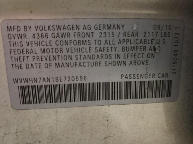 2011 VOLKSWAGEN CC LUXURY WVWHN7AN1BE720596