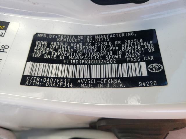 2012 TOYOTA CAMRY HYBR 4T1BD1FK4CU024502