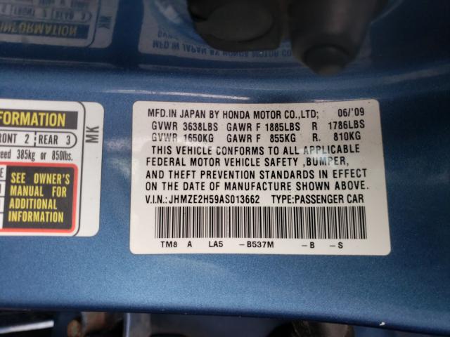 2010 HONDA INSIGHT LX JHMZE2H59AS013662