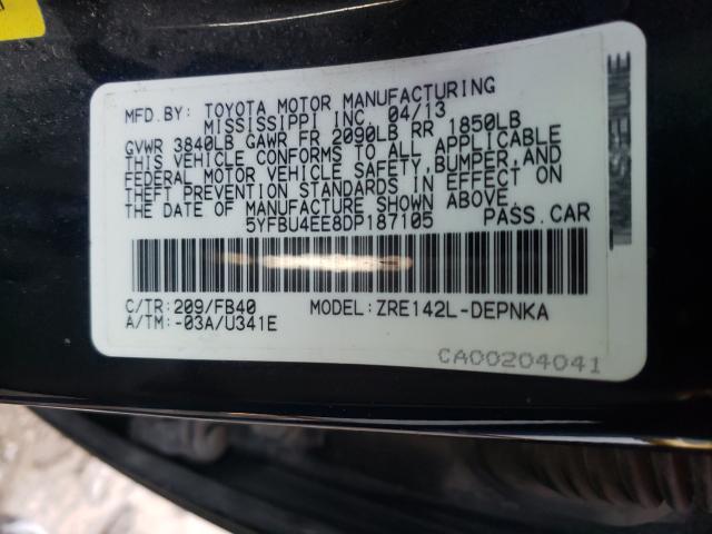 2013 TOYOTA COROLLA BA 5YFBU4EE8DP187105