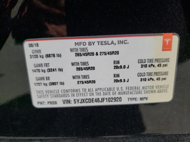 2018 TESLA MODEL X 5YJXCDE48JF102920