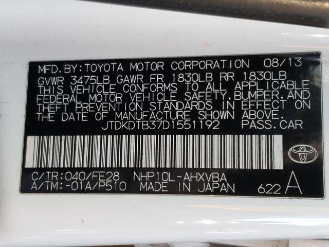 2013 TOYOTA PRIUS C JTDKDTB37D1551192