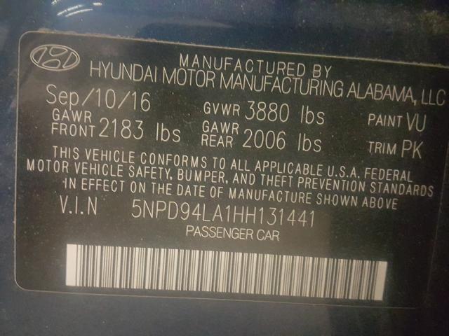 2017 HYUNDAI ELANTRA EC 5NPD94LA1HH131441