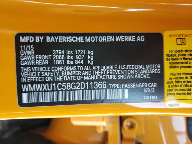 2016 MINI COOPER WMWXU1C58G2D11366