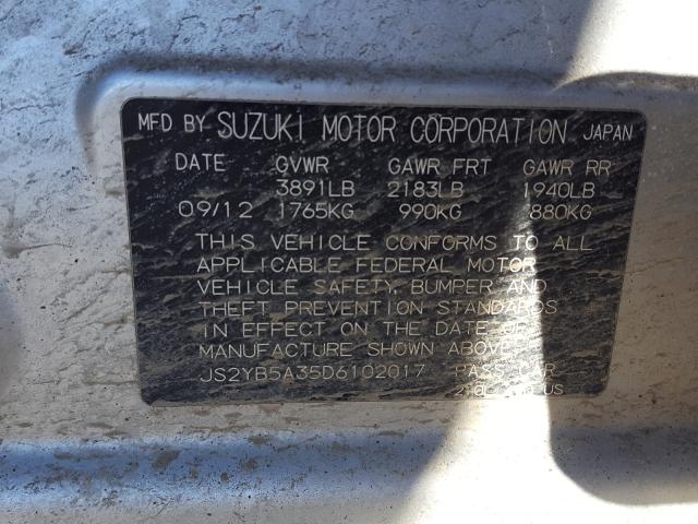 2013 SUZUKI SX4 JS2YB5A35D6102017