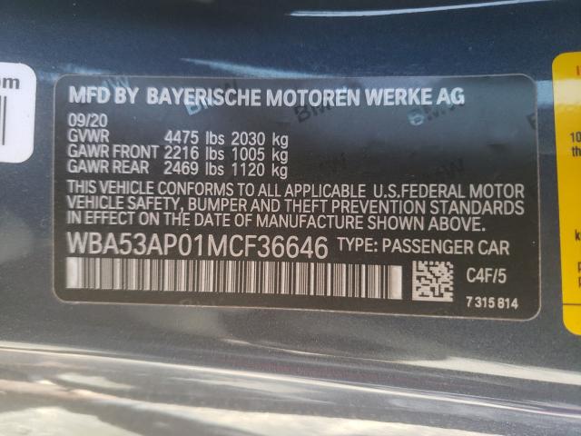 2021 BMW 430I WBA53AP01MCF36646