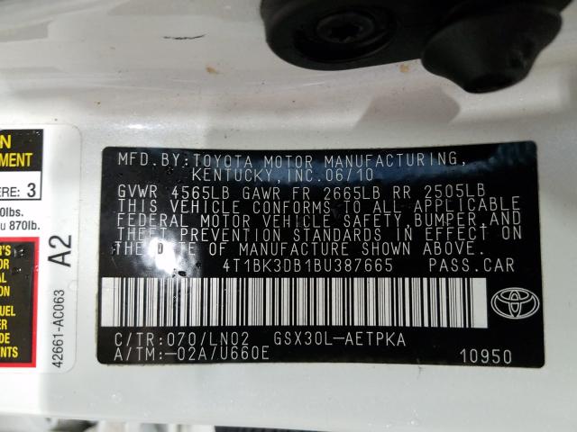 2011 TOYOTA AVALON BAS 4T1BK3DB1BU387665