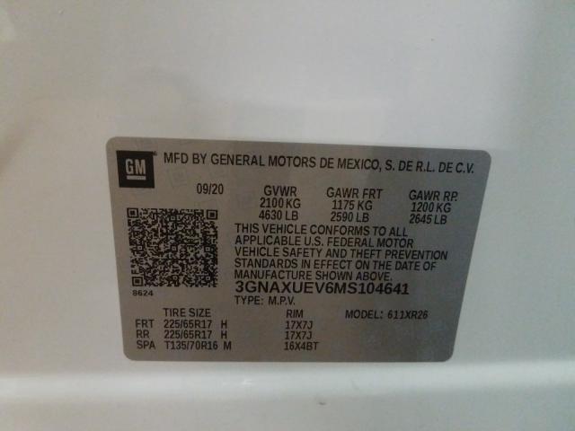 2021 CHEVROLET EQUINOX LT 3GNAXUEV6MS104641