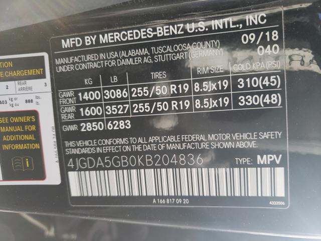 2019 MERCEDES-BENZ GLE 400 4M 4JGDA5GB0KB204836