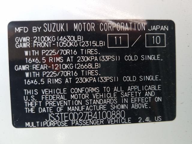 2011 SUZUKI GRAND VITA JS3TE0D27B4100880