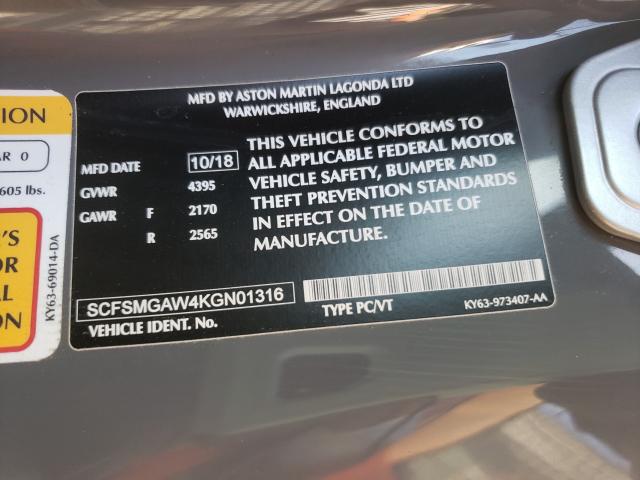 2019 ASTON MARTIN VANTAGE SCFSMGAW4KGN01316